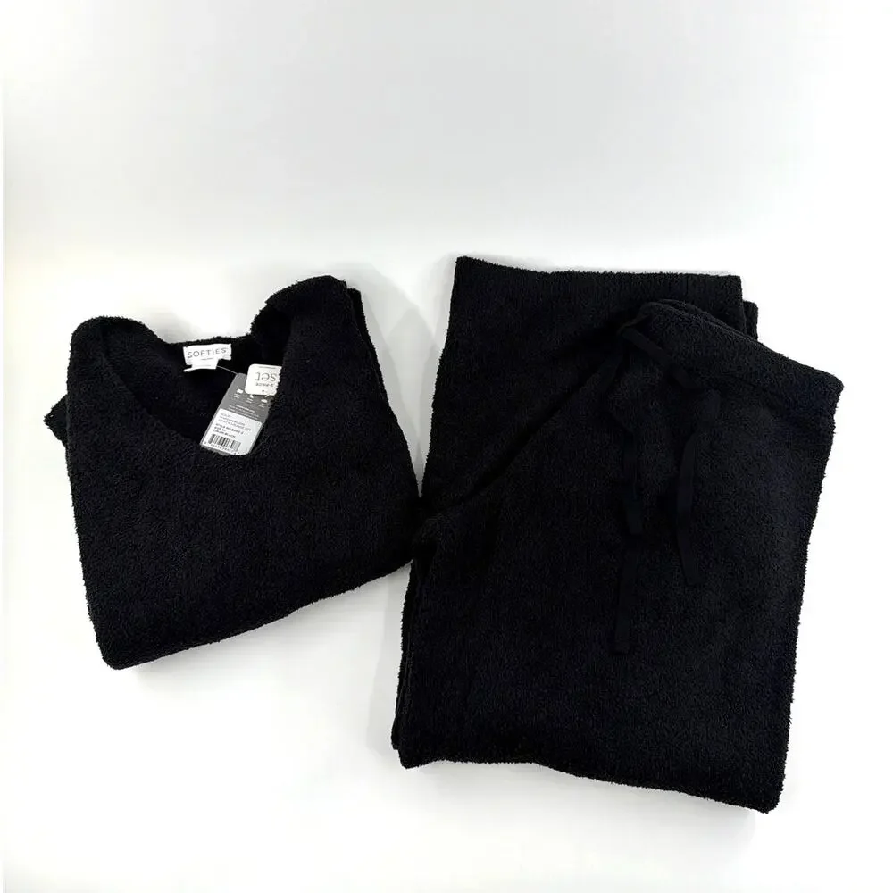 Softies Black Solid Marshmallow V-Neck Lounge Set Size XL